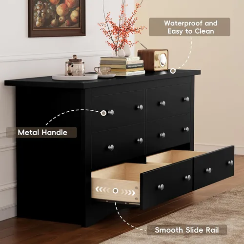 Vista 28 de Furmax Cómoda para dormitorio, 5 cajones de madera, cómoda, para TV de hasta 65 pulgadas, mueble de almacenamiento para TV para pasillo y entrada