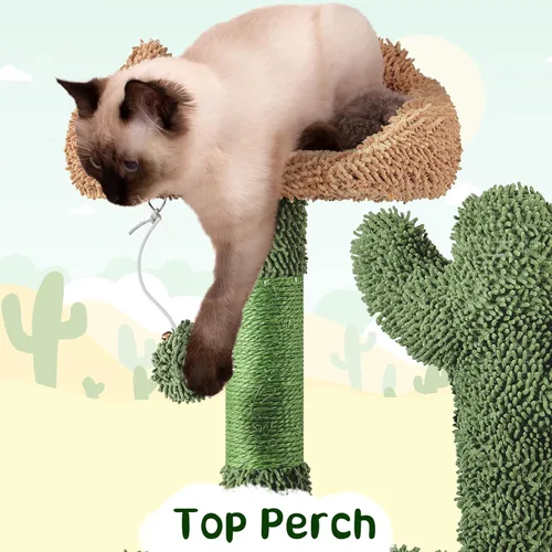 Vista 5 de Yaheetech Árbol de cactus para gatos, torre para gatos de interior de 53.5 pulgadas con poste rascador cubierto de sisal, condominio, perchas