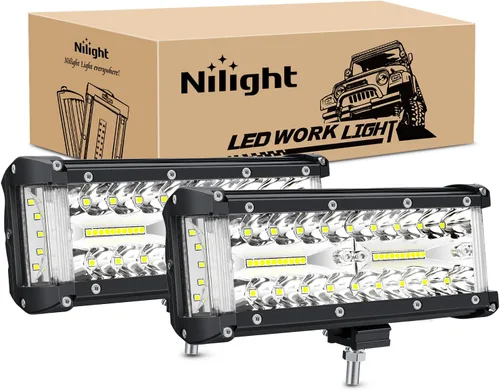 Vista 9 de Nilight - Barra de luz LED de 2 piezas, 16.5 cm, triple fila, haz combinado puntual y disperso, con kit de cableado para conducción en niebla