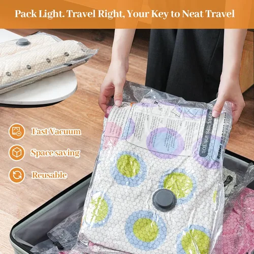 Vista 9 de Bolsas de sellado al vacío de viaje para ropa con bomba eléctrica portátil, paquete de 9 bolsas de almacenamiento al vacío que ahorran espacio