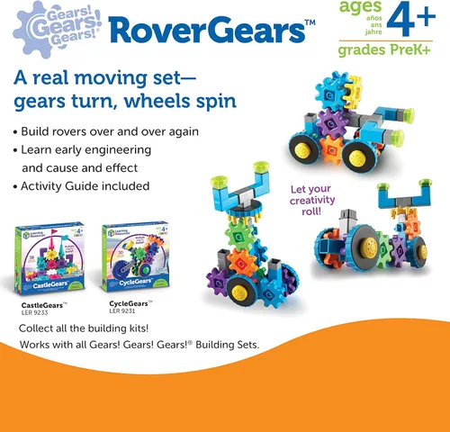 Vista 7 de Learning Resources Gears, juego de construcción Rover Gears, actividades STEM, habilidades motoras finas, kit de explorador para niños pequeños