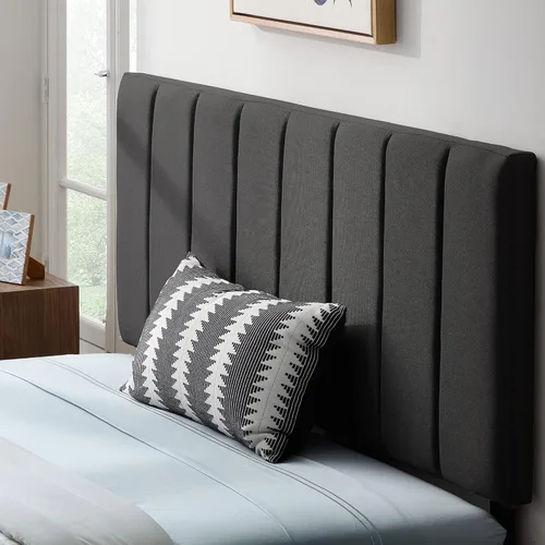 Vista 2 de Lucid - Cabecera tapizada de altura media, capitoné de líneas verticales, para fijar al marco de cama o montar en pared, cabecera solamente