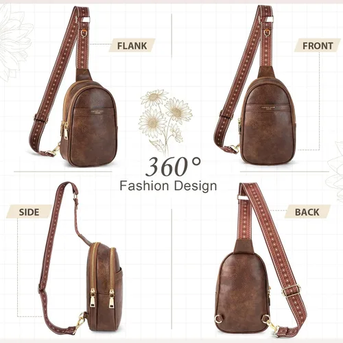 Vista 6 de APHISON Riñoneras pequeñas para teléfono celular, bolso cruzado de cuero vegano para mujer, bolsa de pecho con correa ajustable, 14-café, Moda