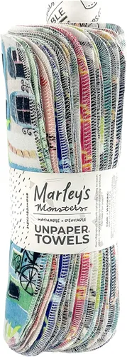 Vista 23 de Marley's Monsters Toallas sin papel - Rollo de 12 unidades, Toallas de papel reutilizables sin papel, de algodón, libres de árboles (Crepúsculo)