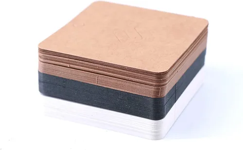 Vista 5 de Broche de papel kraft de 100 piezas, tarjetas con broche cuadrado, soporte para exhibir tarjetas, aretes marrones, etiqueta para vender joyas