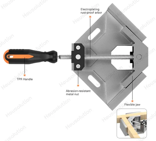 Vista 7 de Housolution Abrazadera de ángulo recto, [2 unidades] Abrazadera de esquina de aleación de aluminio de 90°, abrazaderas para carpintería mandíbula