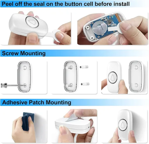 Vista 7 de SECRUI Timbre inalámbrico, fácil instalación, impermeable, volumen ajustable, 58 melodías, LED colorido, rango de 1000 pies, M520+F55, blanco