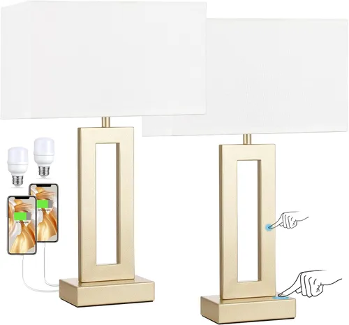 Vista 13 de Seealle Lámparas de sala de estar de 22 pulgadas de alto para mesitas de noche, lámpara de noche táctil con USB C+A, lámparas de dormitorio