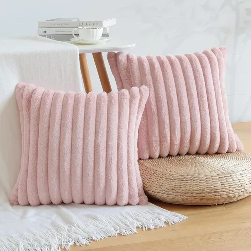 Vista 15 de Soleebee Juego de 2 fundas de cojín decorativo de terciopelo suave y acogedor, fundas de piel sintética de conejo para sofá, cama, silla, cojines