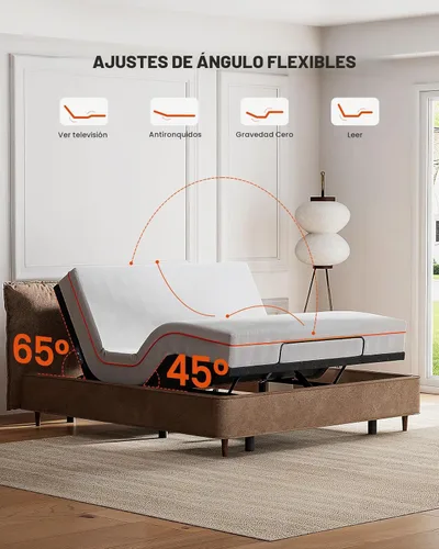Vista 2 de Amada Base de cama ajustable Split King con masaje, base de cama ajustable con 4 puertos USB y luz nocturna debajo de la cama, inclinación