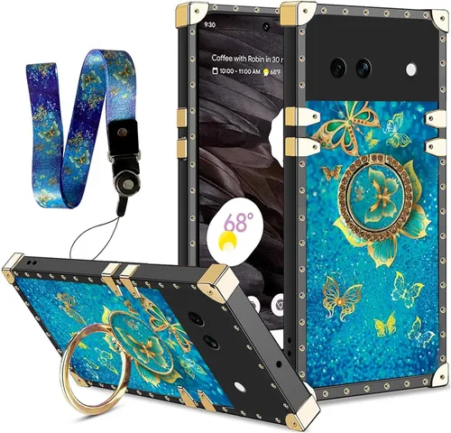 Vista 12 de nancheng for Google Pixel 6 Case for Girls Women Stylish Luxury Bees Design Case with Ring Stand Holder + Strap Lanyard Shockproof Protection Cover