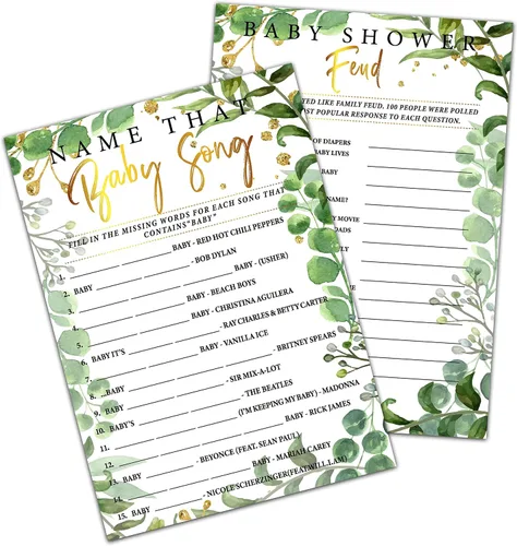 Woodland - Juegos de baby shower, juegos de doble cara con nombre de esa canción de bebé y juego de peleas de bebé (paquete de 30) con 1 tarjeta de