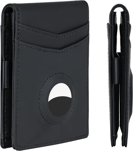 Hawanik Billetera plegable delgada para hombre con soporte integrado para AirTag, Minimalista