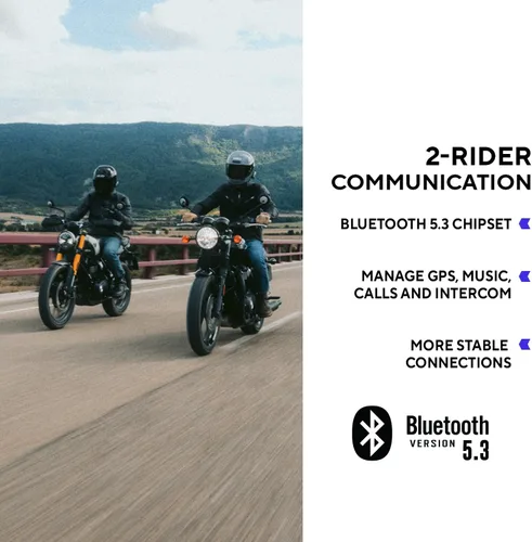 Vista 5 de EXOCOM LINK-1C Sistema de comunicación de intercomunicación para casco de motocicleta - Altavoces HD delgados de 40mm con intercomunicador Bluetooth