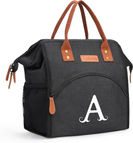 Vista 28 de Lonchera personalizada para mujer, inicial, bolsa de almuerzo aislada reutilizable, lonchera térmica de apertura amplia para adultos, bolsa