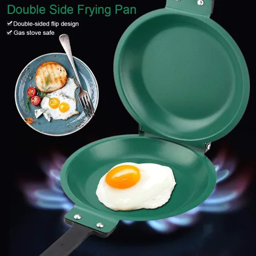 Vista 5 de YUYTE Sartén, sartén de doble cara antiadherente plegable sartén plegable para hacer panqueques de huevo frito, sartén antiadherente para gas