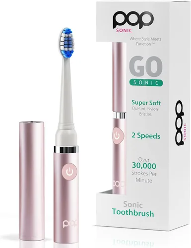 Vista 8 de Cepillo de dientes eléctrico Pop Sonic (rojo metálico) - Cepillos de dientes de viaje con batería AAA Cepillos de dientes eléctricos para niños