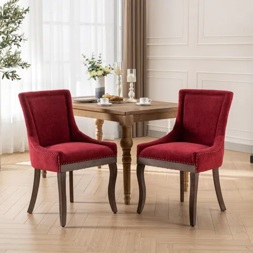 Vista 13 de Dining Chairs and Table & Chair Sets, Ultra Side Dining Chair with Thickened Fabric Upholstery and Solid Wood Legs, Bronze Nail Head Accents, Set of