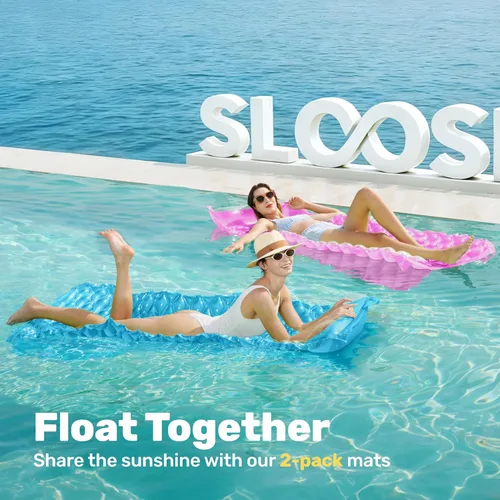 Vista 2 de SLOOSH Inflatable Pool Floats Raft,Floating Lounge for Adults,64x32 inch Swimming Mat Pool Mattress with Headrest,2 Pieces Float Air Mat for Summer