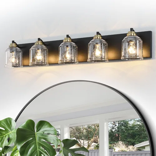 Vista 13 de Luces de tocador para baño grandes de 15.8 pulgadas, lámpara de tocador rústica de granja con pantallas de vidrio burbuja, accesorios de iluminación