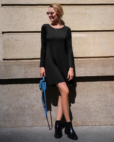 Vista 3 de HiMONE Vestidos de manga larga para mujer, vestido negro, vestidos casuales cortos tipo camiseta 01 Negro