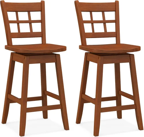 Vista 14 de Giantex Juego de 2 taburetes de bar de 24.5 pulgadas, taburetes de bar giratorios de granja con respaldo hueco de 6 rejillas y asiento ergonómico