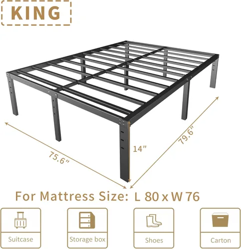 Vista 74 de Base de cama tamaño Queen de 12 pulgadas, no necesita somier, base de colchón de plataforma de metal resistente con listones de acero