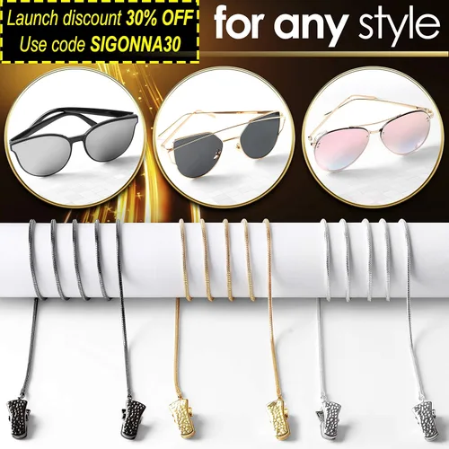 Vista 6 de Cadenas de lentes para mujeres y hombres correa de soporte para gafas cadena de lentes de metal Plata oro ónix