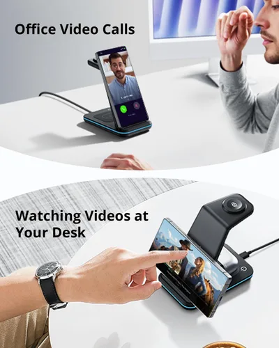 Vista 6 de Cargador inalámbrico para Samsung y Android: estación de carga JoyGeek 3 en 1 para S26/S25/S24/S23/S22/S21/S20/Note20/Z Fold&Flip, Galaxy