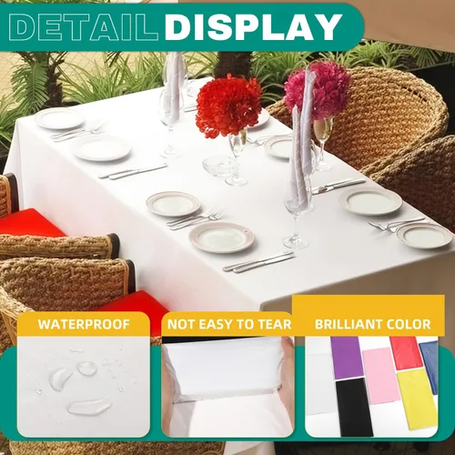 Vista 2 de 50 Pack White Plastic Table Cloths Disposable, 54 x 108 Inches Plastic Table Cover for Rectangle Tables, Disposable Tablecloth for Dinning, Parties