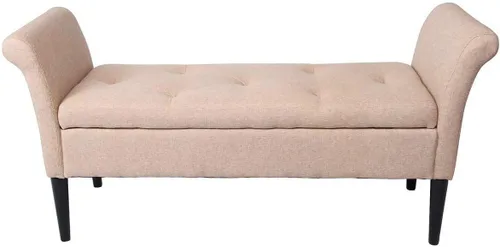 Vista 6 de Awonde Banco otomano de almacenamiento con brazos, tapizado de lino, bancos de almacenamiento para dormitorio, entrada, sala de estar, color marrón