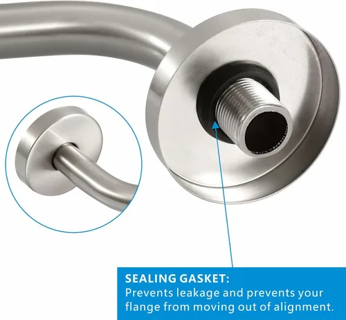 Vista 6 de Voolan Brazo de ducha con brida y cinta de teflón, brazo de extensión de cabezal de ducha para cabezal de ducha fijo de baño, acero inoxidable