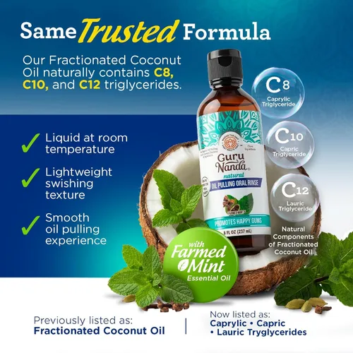 Vista 4 de GuruNanda Extracto de aceite de coco, aliento fresco y blanqueador, 7 aceites esenciales y vitaminas para dientes y encías saludables, sin alcohol