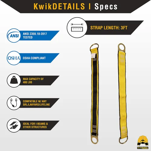 Vista 3 de KwikSafety – Charlotte, NC – GIBBON GRIP Correa de Anclaje de Seguridad de 3 pies para Brazo Cruzado, Anclaje de Viga Choker, Sistema de Arresto