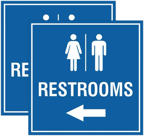 Vista 79 de Signs ByLITA Letrero cuadrado de flecha izquierda para baños con cinta adhesiva (plata cepillada) – grande (paquete de 1)