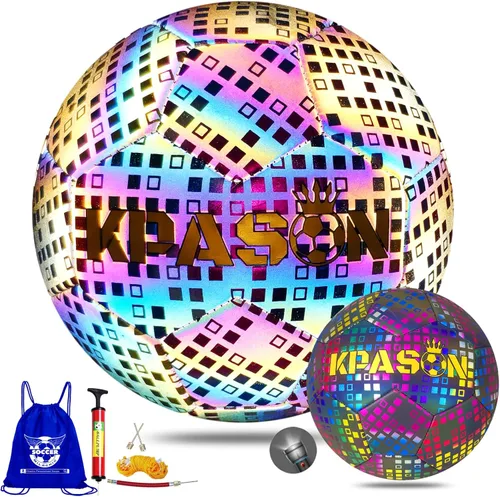 Vista 7 de Soccer Ball, Holographic Reflective Glowing Soccer Ball Size 4/5 for Men Women Training, with Pump and Carry Bag