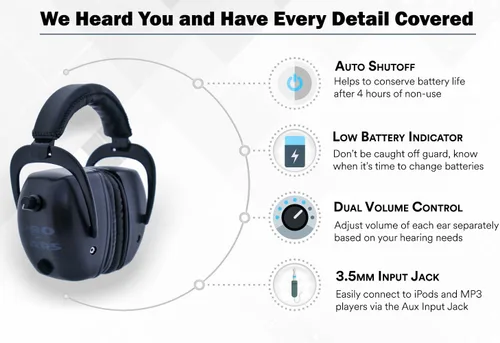 Vista 6 de Pro Ears - Pro Tac Mag Gold - Protección auditiva electrónica de grado militar y amplificación - NRR 30 - Orejeras de rango - Baterías de litio 123a