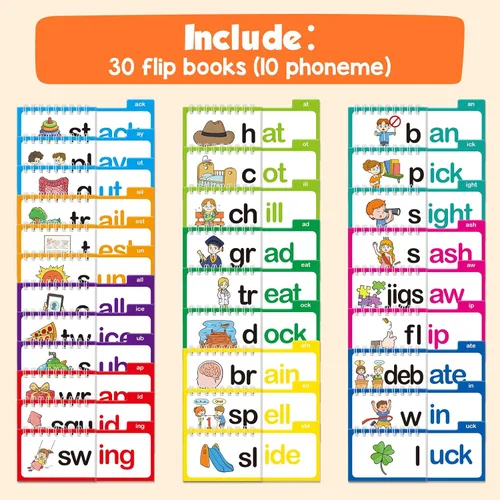 Vista 3 de Tarjetas Didácticas de Fonética Libro de Construcción de Familias de Palabras, Aprende a Leer 30 Libros de Volteo de Lectura y Rima, Tarjetas