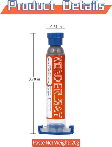 Vista 2 de Wonderway Sn63/Pb37 T4 Tin Lead Solder Pasta No Clean, 361.4 °F Punto de fusión (0.71 oz)