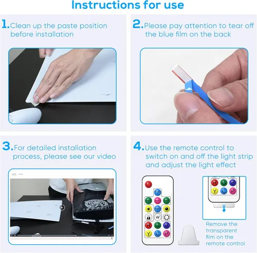 Vista 5 de FYOUNG Luz LED para PS5, tira de luz RGB para decoración de consola PS5 con 5050 luces LED, tiras de luces flexibles para consola PS5