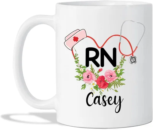 Vista 14 de Taza de estetoscopio – Taza personalizada con texto en inglés «A Truly Great Nurse Is Hard To Find Difficult To Part With And Impossible to Forget»