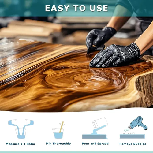 Vista 4 de Bond Craftor - Kit de resina epoxi para mesa de 1 galón, epoxi transparente con autonivelante resistente a los rayos UV para mesa, encimera, bar