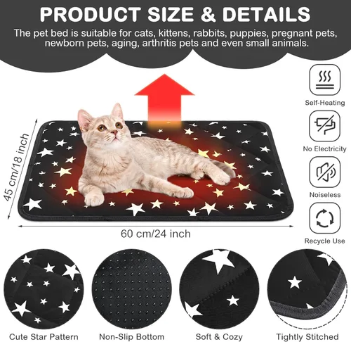 Vista 2 de Cama autocalentable para gatos, tapete autocalentable para perros, patrón de estrella, tapete térmico cálido para mascotas que refleja el calor
