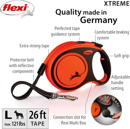 Vista 2 de FLEXI Xtreme - Correa retráctil para perros grandes de hasta 121 libras a 26 pies, naranja/negro, correa para caminar para mascotas sin enredos