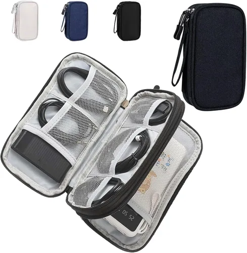 Vista 8 de Funda de transporte para accesorios electrónicos, bolsa organizadora de viaje, bolsa de almacenamiento portátil impermeable de doble capa para cable