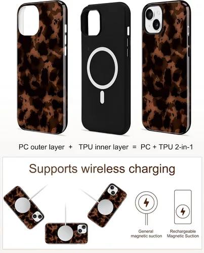 Vista 282 de Jusy Funda compatible con MagSafe con estampado de caparazón de tortuga marrón para iPhone 7/8/SE, cubierta protectora de TPU suave magnética