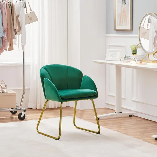 Vista 11 de Yaheetech Sillón moderno de piel sintética, silla de maquillaje en forma de flor con patas de metal dorado para sala de estar, sala de maquillaje