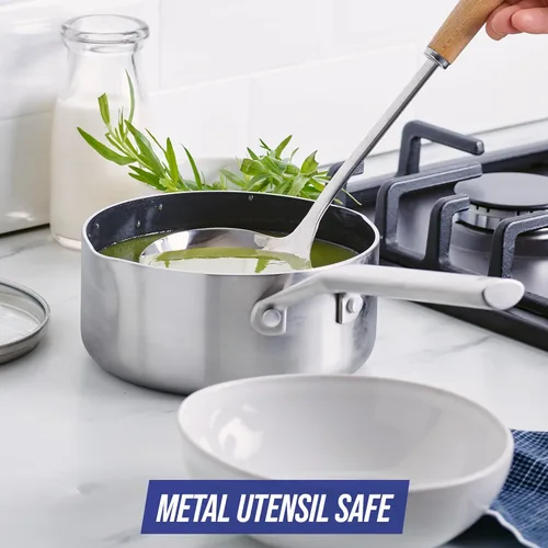 Vista 3 de Blue Diamond Cookware - Cacerola antiadherente de cerámica de acero inoxidable de tres capas, de 1.6 cuartos de galón con tapa, sin PFAS
