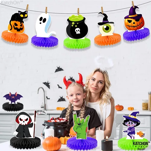 Vista 6 de KatchOn, Centros de mesa de panal de abeja de Halloween, paquete de 9, decoraciones de mesa de fiesta de Halloween, centros de mesa de fiesta