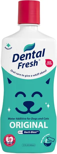Vista 9 de Dental Fresh Aditivo de agua para perros y gatos, dientes limpios y aliento fresco, cuidado bucal diario de mascotas, solo añádelo al agua, sin